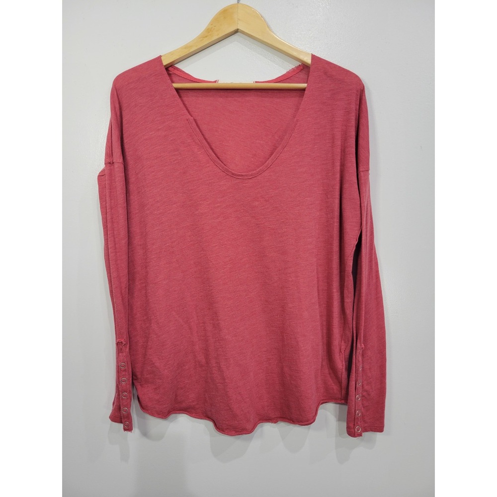 We The Free Free People Rose Pink Slub V-Neck Long Sleeve Top Small